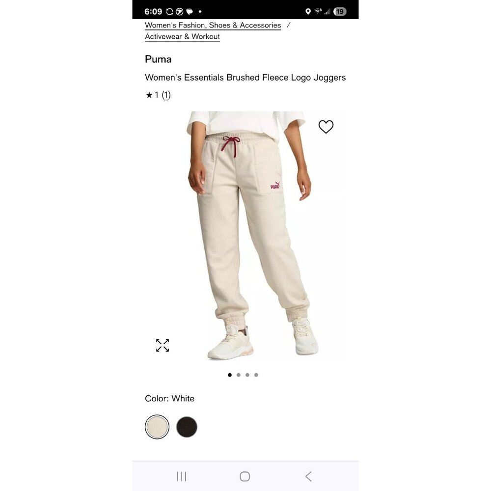 NWT Puma Elevated Brushed Fleece Logo Joggers in white, sz L